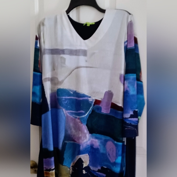 Stunning array of color on this navy shirt remind me of Picasso. - Picture 2 of 6